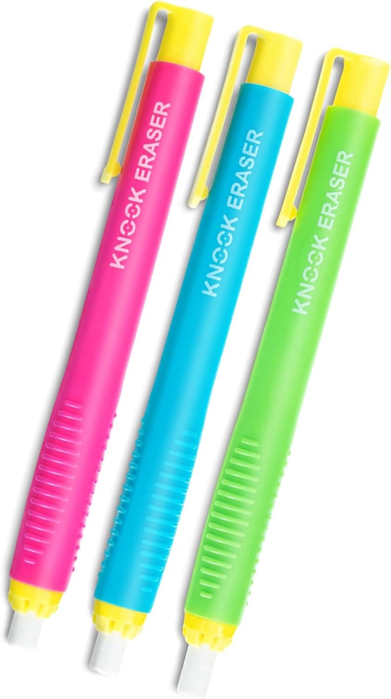 MG Retractable Mechanical Eraser Pens, 3 Pack Assorted Colors Pencil Eraser(Blue, Pink, Green), Precision Pen-Style Erasers for School, Office, Art & Exam Use - Image 1